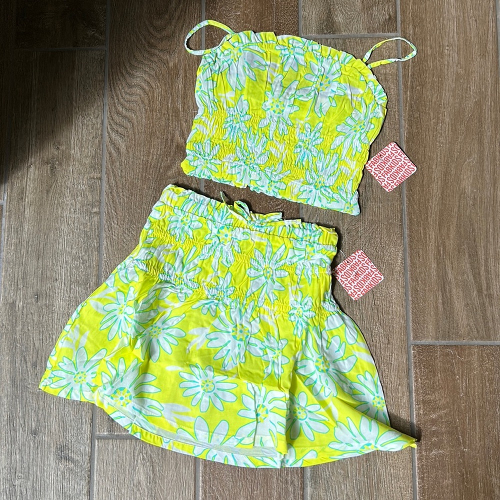 FabKids Neon Daisy Smocked Tank and Tie Waist Skirt